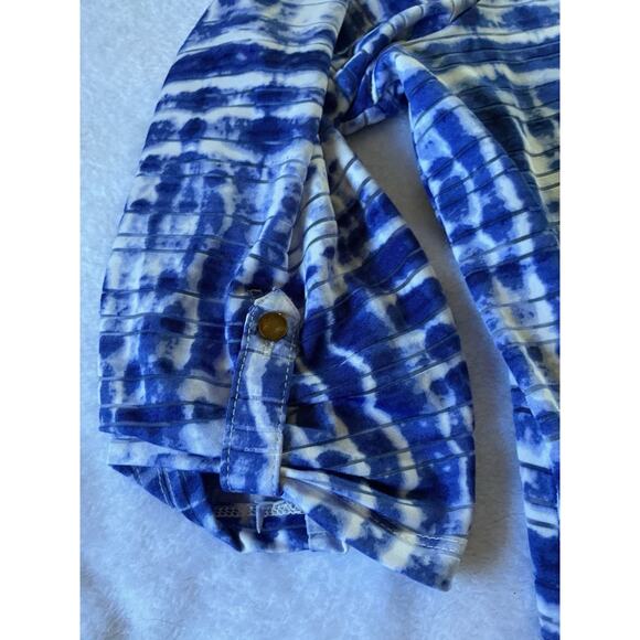 C. D. DANIELS Top 2X Casual Blue Stretch Roll Tab Abstract Striped Button - Picture 7 of 16